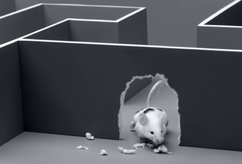 szczur po przegryzieniu ściany labiryntu